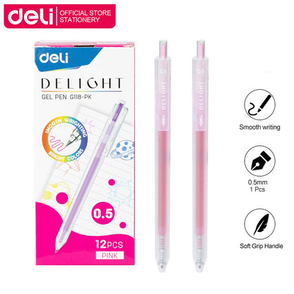 Deli 0.5mm Press Color Pen 12 Color Quick-Dry Ink for School Exams & Art Sketching EG118
