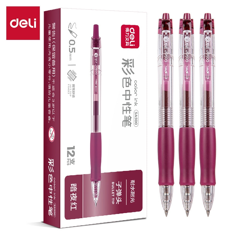 Deli  0.5mm Colorful Roller Pen Quick-Drying Ink SA500 for School Note Writing Stationery
