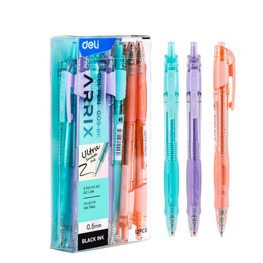 Deli 0.5mm Gel Pen Set – Smooth Writing (Black/Blue Ink, Random Color Body)