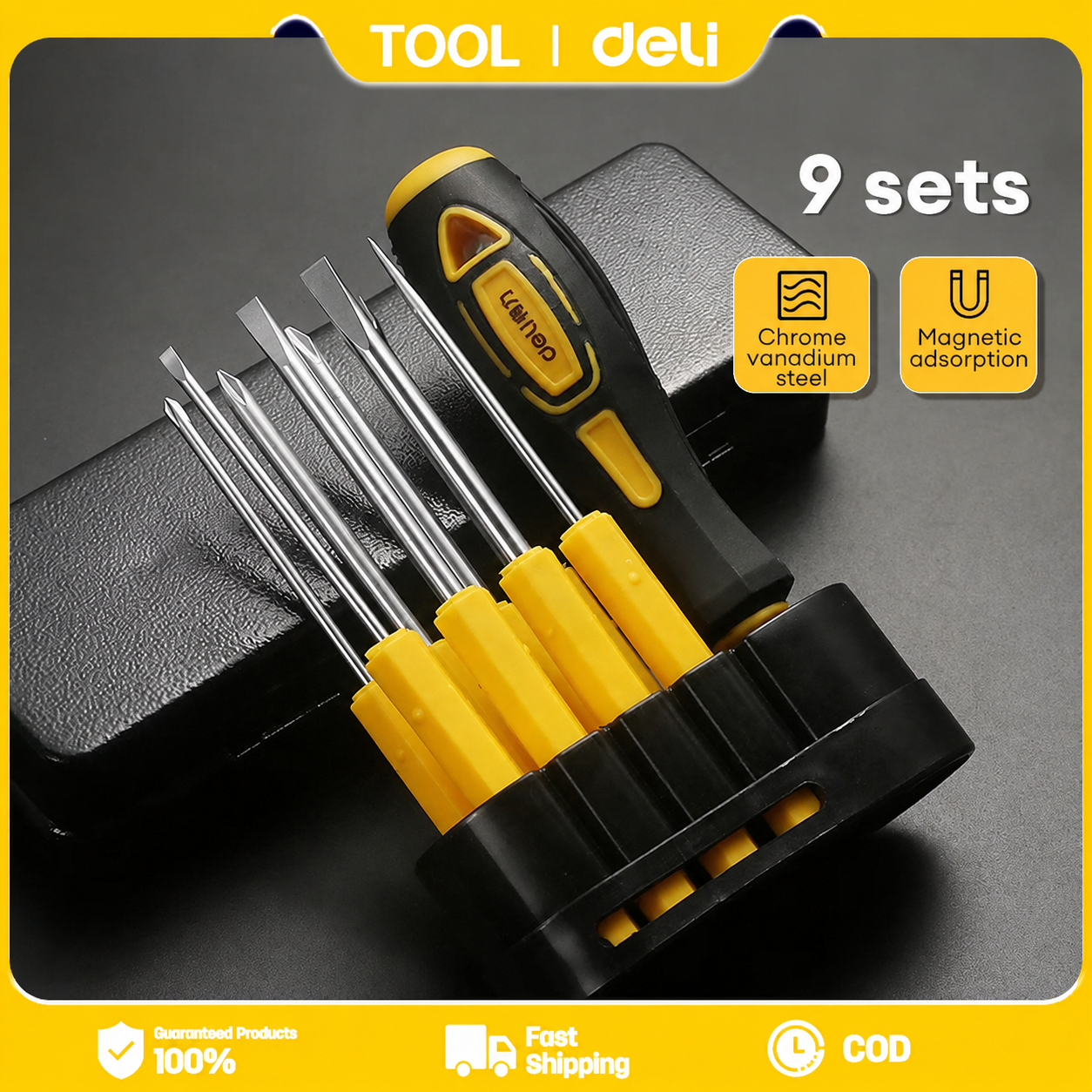 Deli Tools 9 Pcs Screwdriver Set Multi-Purpose Magnetic Slotted Phillips Screw Driver DL636009