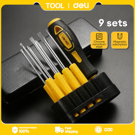 Deli Tools 9 Pcs Screwdriver Set Multi-Purpose Magnetic Slotted Phillips Screw Driver DL636009