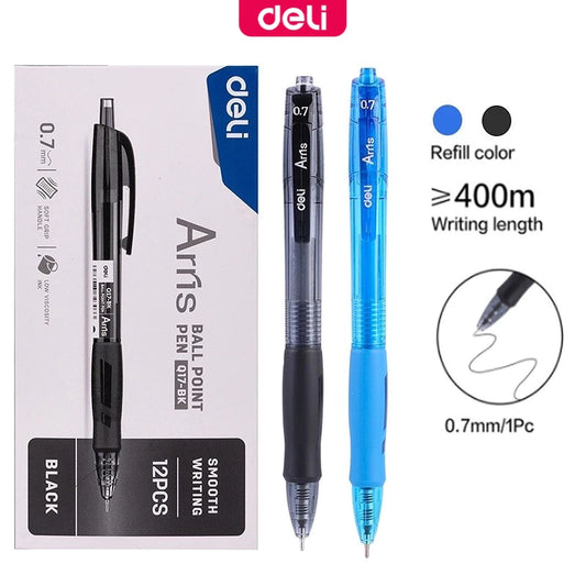 Deli 0.7mm Press Ballpen Black/Blue Ballpoint Pen For Writing Office School Supplies EQ17