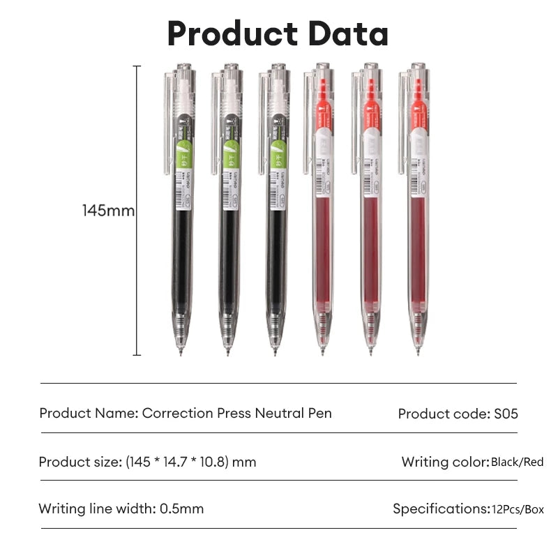 Deli 12Pcs Ballpen 0.5mm High-capacity quick-drying ink Sign Pen S05