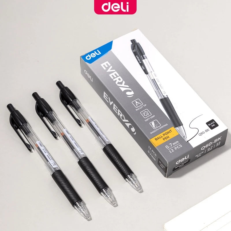 Deli 0.7mm Push Ballpoint Pen-ballpoint Pen Bullet Tip EQ60