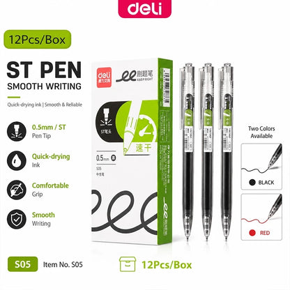 Deli 12Pcs Ballpen 0.5mm High-capacity quick-drying ink Sign Pen S05