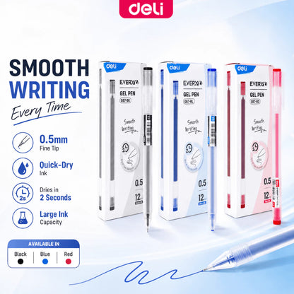 Deli 3 Colors Gel Pen 0.5mm Bullet Writing Pen 12PCS Colored Pen  EG67